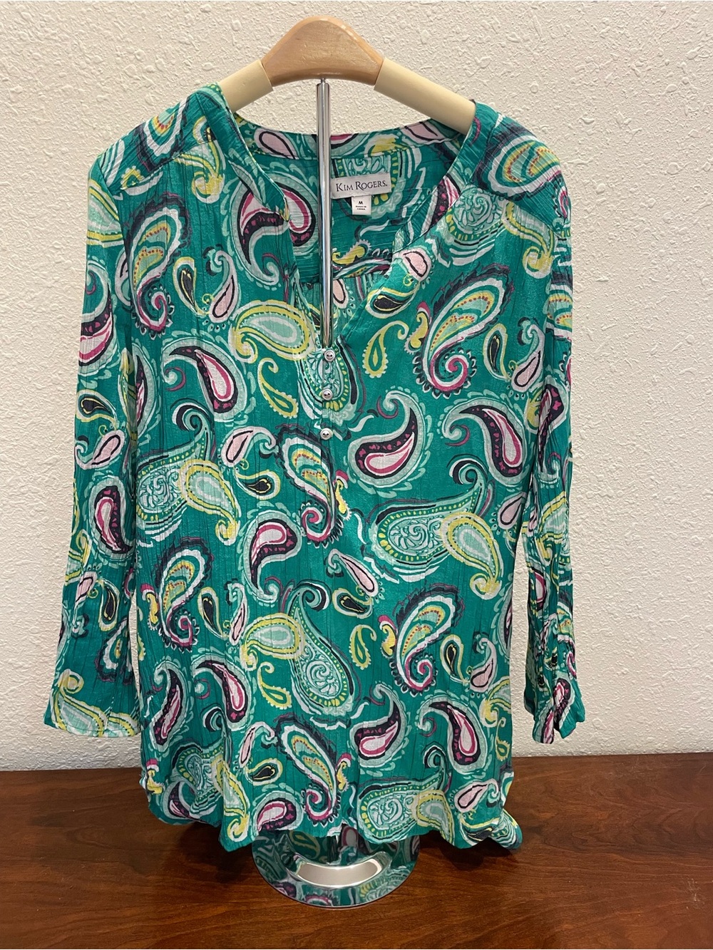 Kim Rogers Teal Paisley Split-Neck Tunic